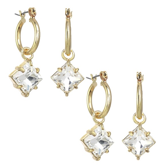 NWT Stella & Ruby Clear Square Crystal Drop Huggie Earrings - Picture 2 of 11